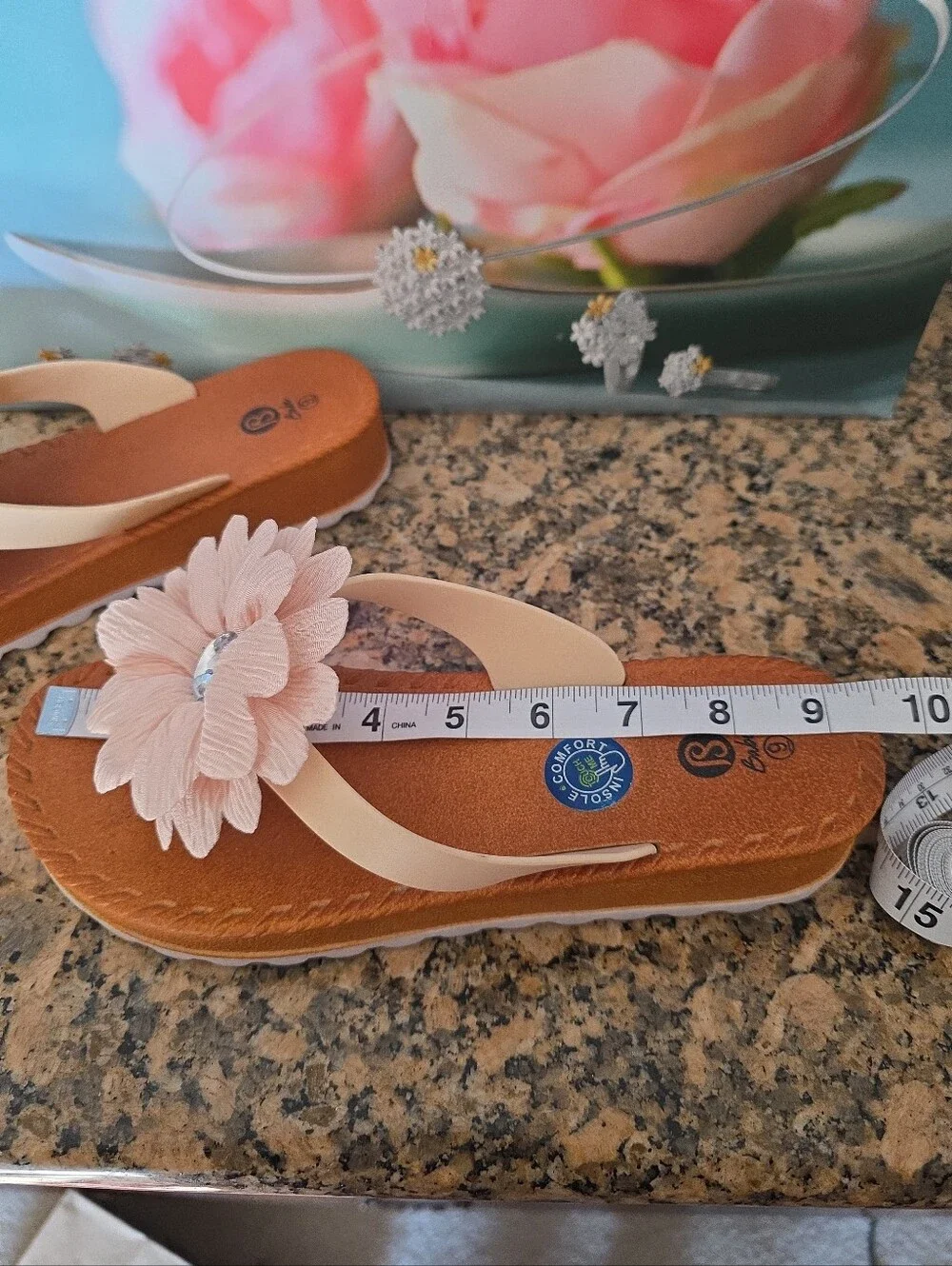 Peach Colored Flower Babe Brand With Insole Comfort  Size 9